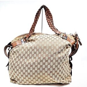 Gucci Tan and Brown Monogram large Shoulder Bag